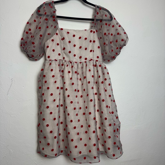 English Factory Polka Dot Poofy Organza Mini Dress - Picture 8 of 11